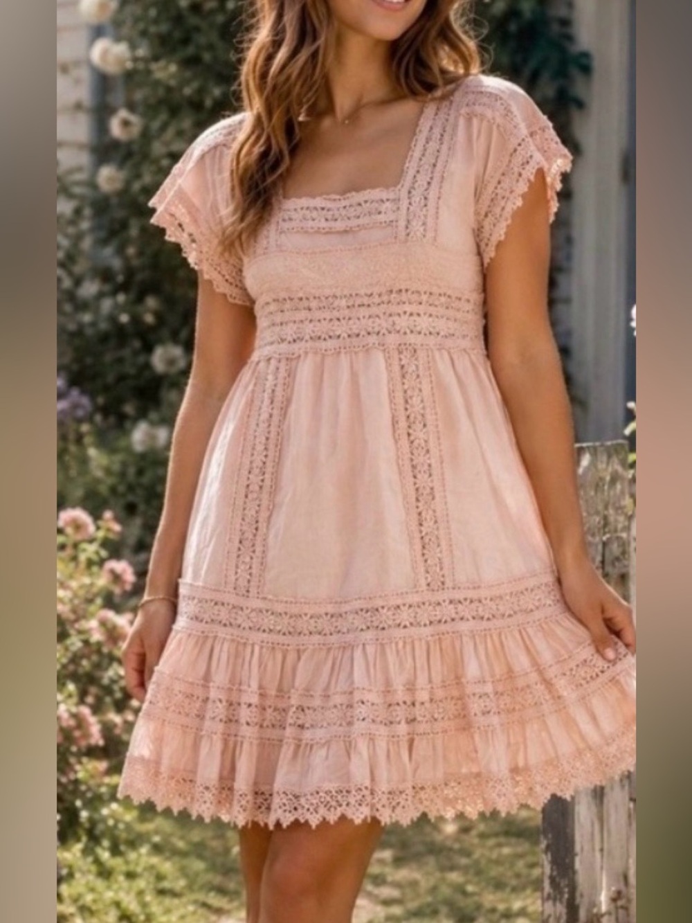 Vintage Victoria's Secret Woven Crochet Lace Peasant Fit & Flare Mini Dress
